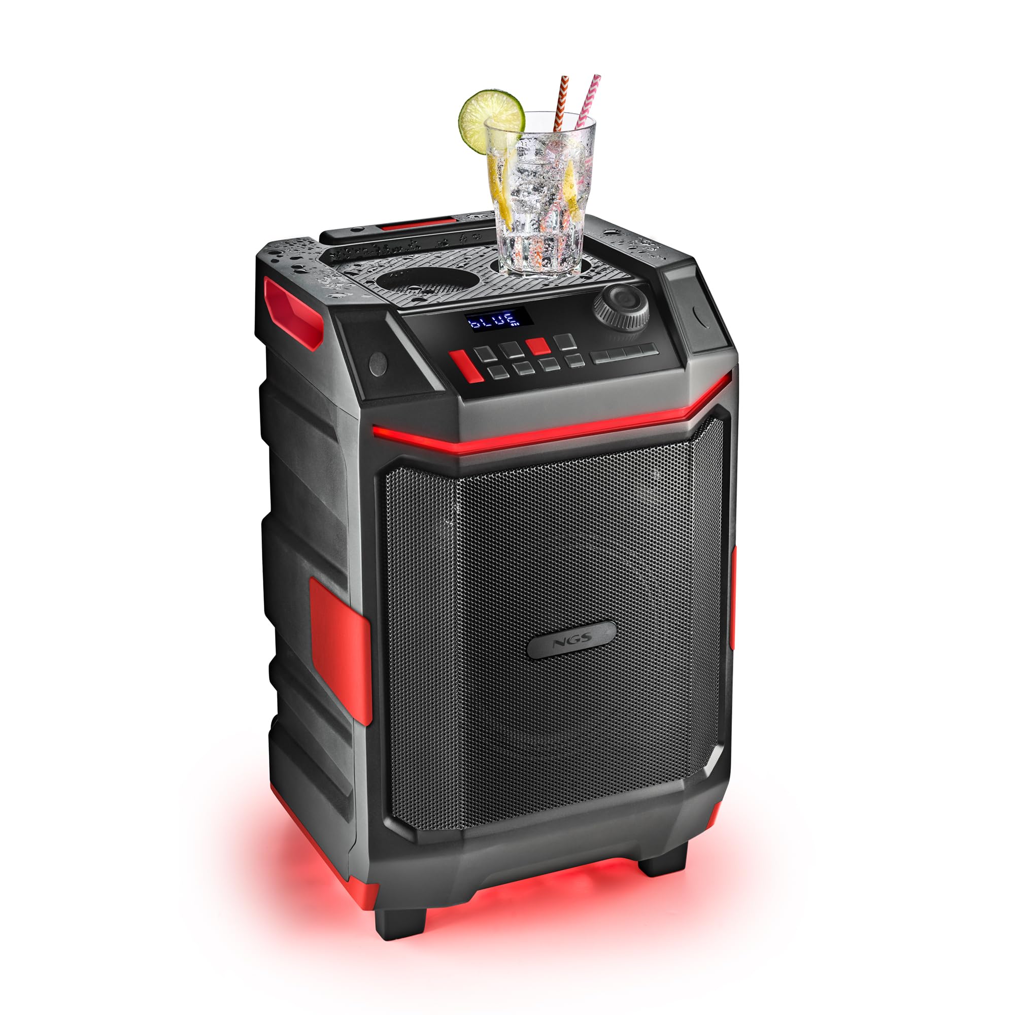NGS Wild Bash - Enceinte Bluetooth 5.4 Portable 50 W RMS avec lumières LED RVB, Batterie Rechargeable Amovible, étanche IPX6, karaoké et Fonction Diffusion