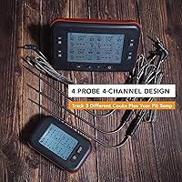 Vista 3 de ChefsTemp Quad XPro Wireless Meat Thermometer, 1000FT Long-Range BBQ Alarm, Professional Min/Max Temp Dashboard Display, 4 Probes for Grilling and