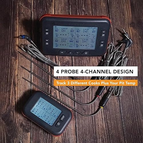 Miniatura 3 de ChefsTemp Quad XPro - Termómetro inalámbrico para carne, alarma de barbacoa de largo alcance de 1000 pies, pantalla profesional de temperatura