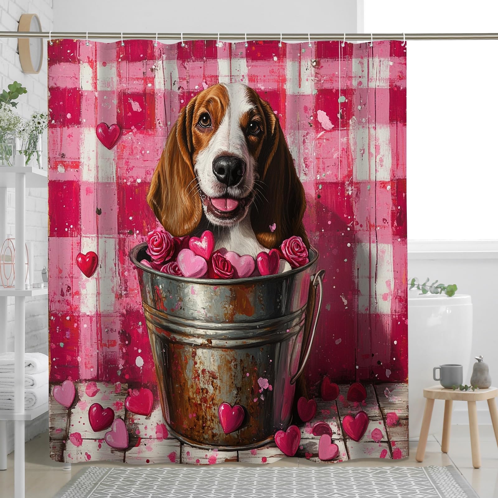 Rideau de douche chien basset hound textile étanche imprimé animal domestique
