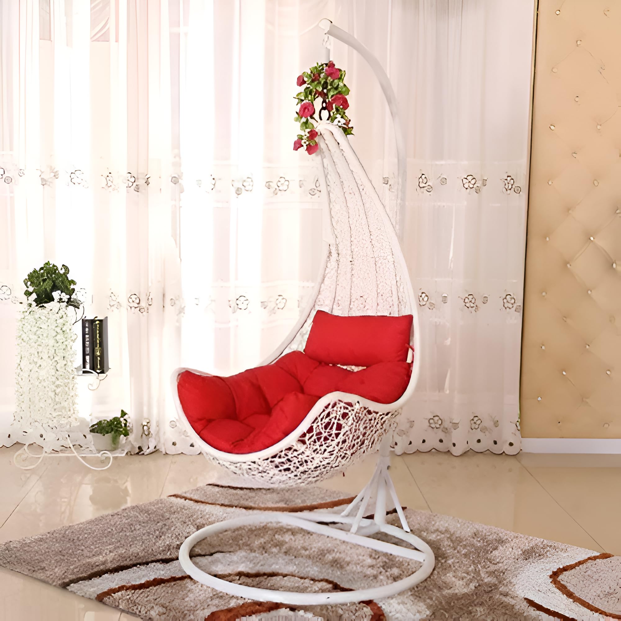 Hindoro Rattan Single Seater Balcony Swing Chair With Stand