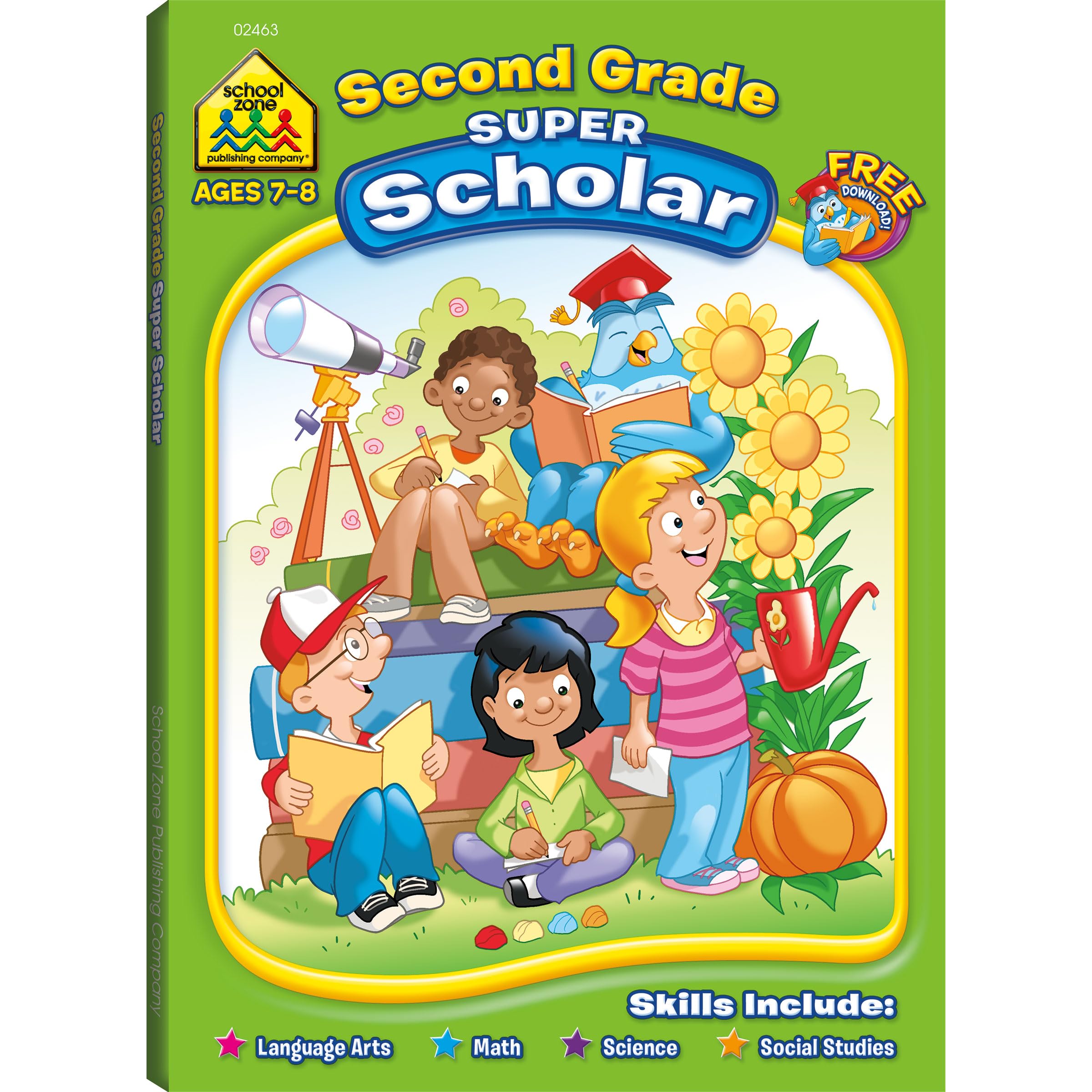 School Zone Second Grade Super Scholar Workbook: 128 Pages, 2nd Grade, Sentence and Story Structure, Parts of Speech, Reading Comprehension, Cause and Effect, Ages 7 to 8