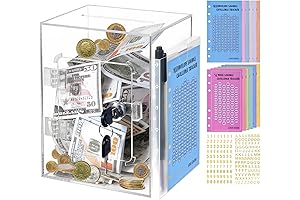 Clear Piggy Bank for Adults and Kids with 12 Saving Trackers