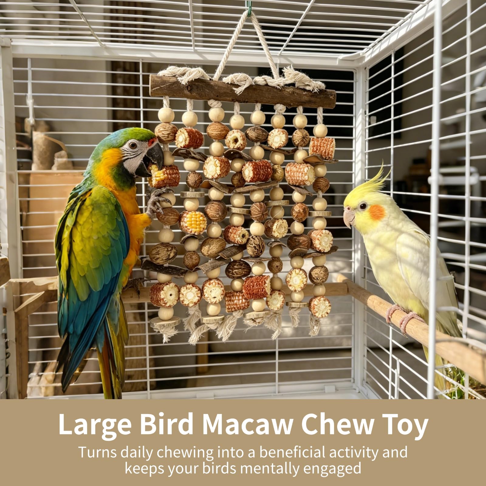 Grand jouet à mâcher pour perroquet naturel à suspendre avec épis de maïs, accessoires de cage à oiseaux pour aras, cacatoès, perroquets de grande et moyenne taille