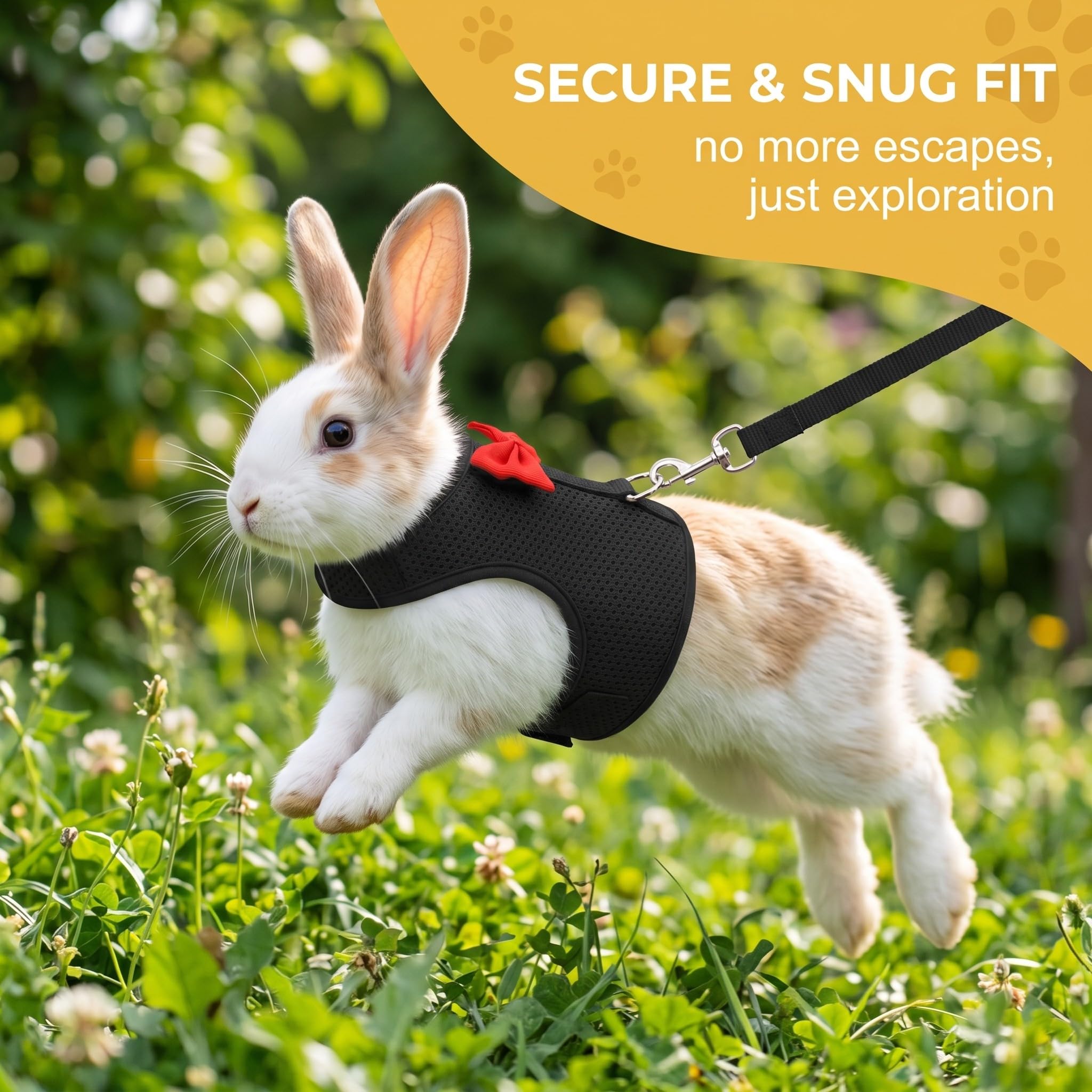 Harnais Lapin avec Laisse Réglable et Respirant - Accessoires pour Lapin Nain et Petits Animaux, Confortable et Sécurisé pour Promenade, Noir, Taille S