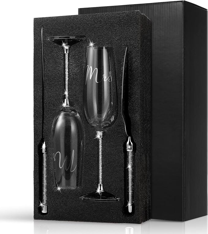 4 Piece Wedding Toasting Flutes and Cake Server Set