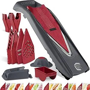 Mandoline Slicer Vital (Profi Set) • Vegetable Slicer with Stainless Steel V-Blade & Dressing Function • 12 Cutting Styles • For Slices, Zoodles, Strips, & Dices in Various Thicknesses