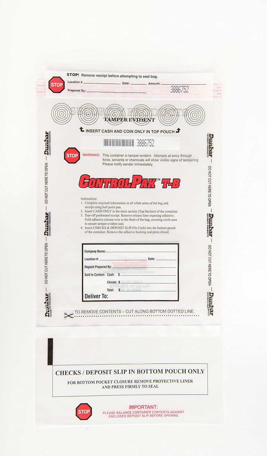 Dunbar Security Products 9x16 ControlPak, Cash Register Bag