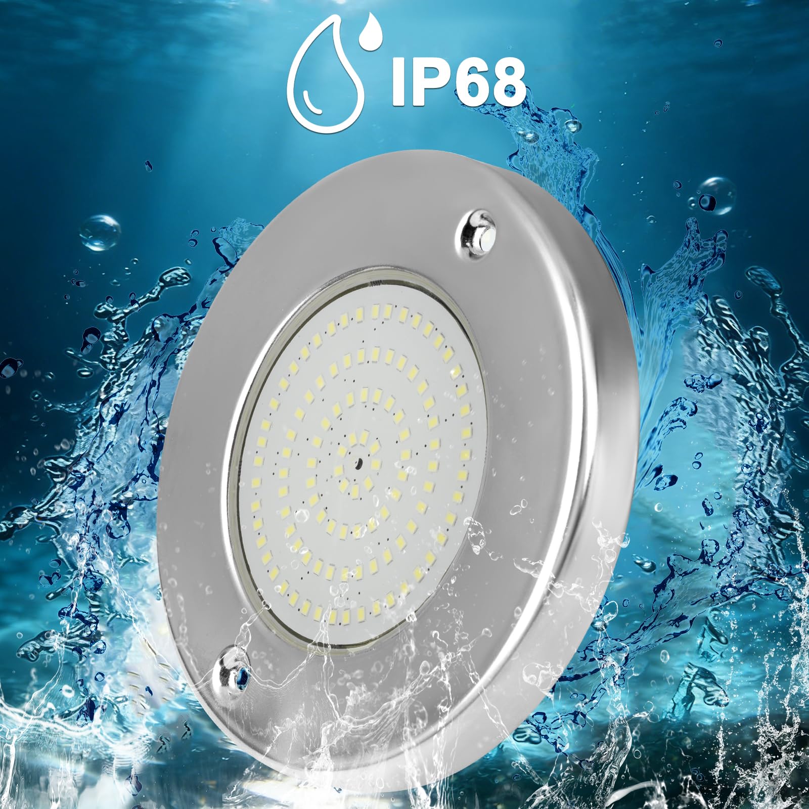 Iluminación LED para Piscina, 18W Focos Subacuáticos Blanco Frío en Acero Inoxidable, Impermeable IP68, Montaje Superficial, Lámpara para Piscina 12V AC/DC
