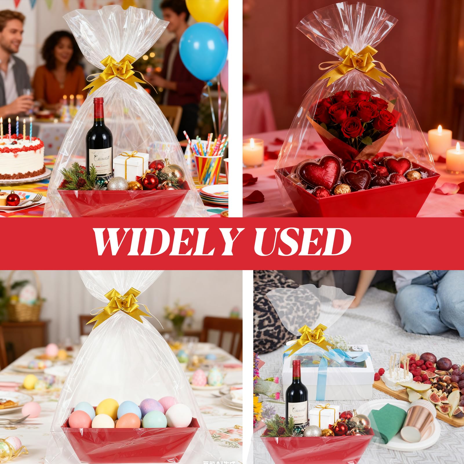 Lot de 10 paniers cadeaux vides en papier kraft épais avec 10 nœuds et 10 sacs pour cadeaux de Noël, Pâques, anniversaires, collations, Saint-Valentin, fêtes de fin d'année, 35 x 25 x 10 cm