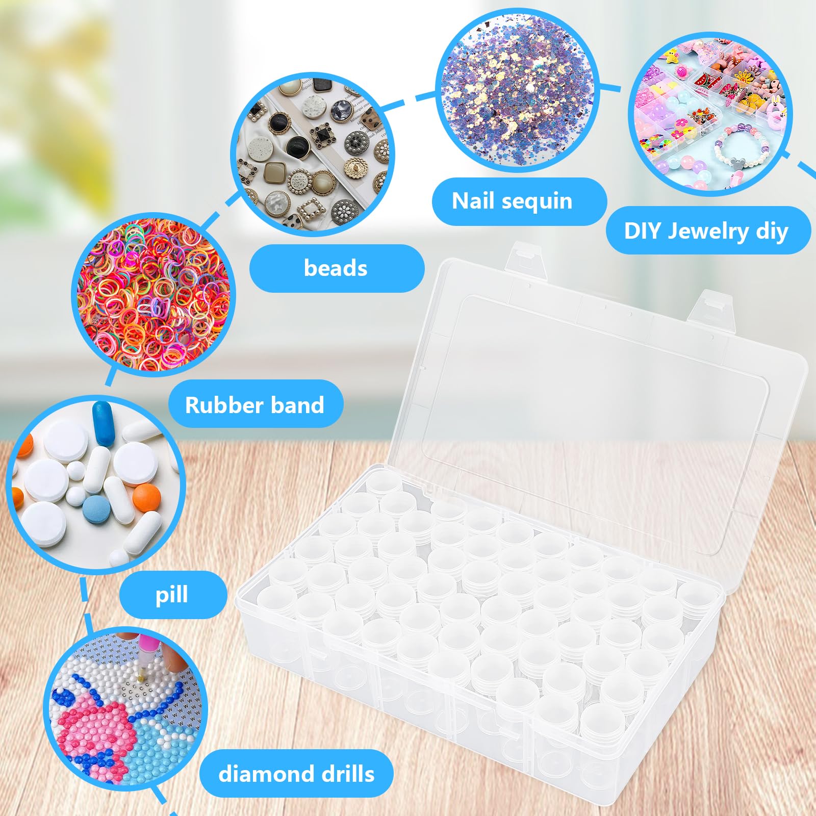 60 Rejillas Diamond Painting Kit Completo, Contenedores de Almacenamiento de Pintura Diamante, Compartimento Transparente de Almacenamiento de Bordado, para DIY, Uñas, Joyas, Manualidades, 5D Painting
