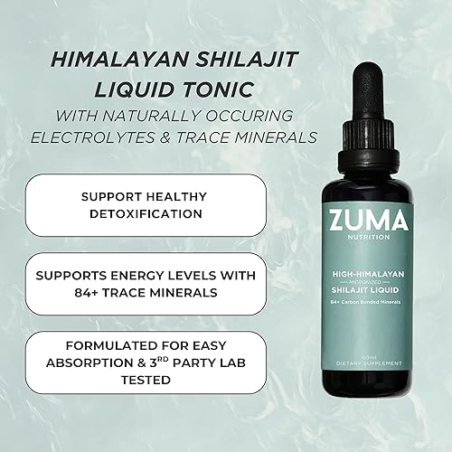 Miniatura 3 de Zuma Nutrition Tónico líquido Shilajit del Himalaya, vegetariano, hecho con shilajit silvestre y minerales oceánicos, suplemento mineral para apoyo