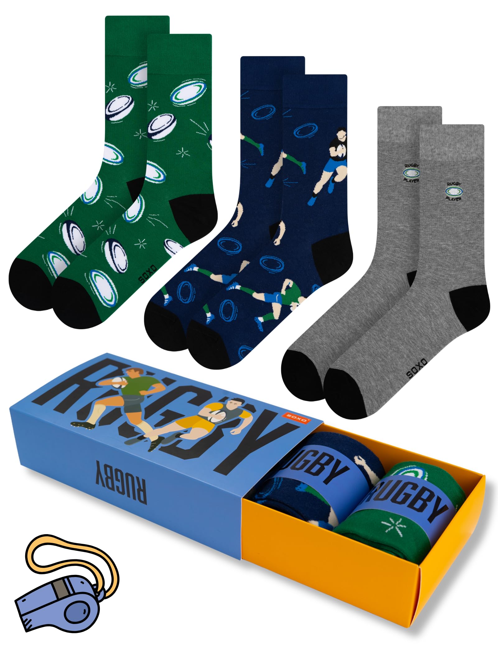 Soxo Men's Rugby Sport Socks Gifts Long Cotton Sock Funky Gift Presents Multipack 6.5-10.5 3 Pairs