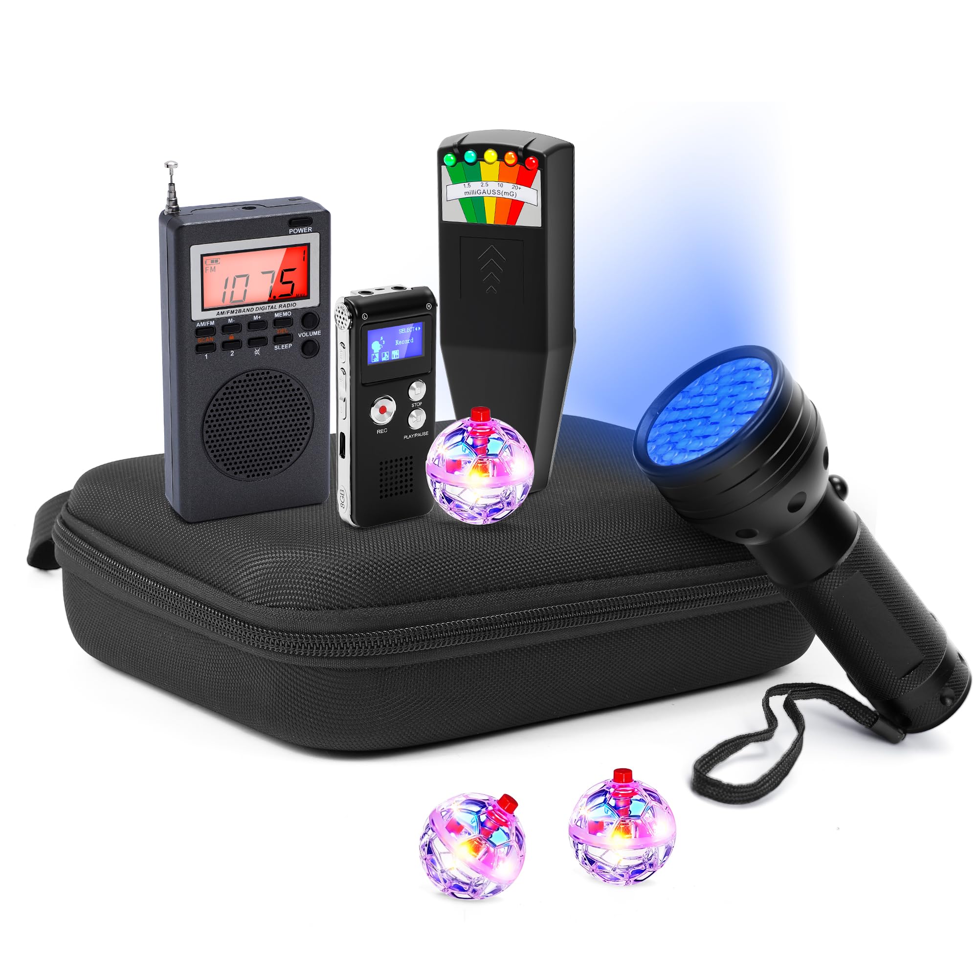 Professional 8 Pcs Ghost Hunting Equipment Kit, All-in-One Ghost Hunting Kit for Paranormal Research, Complete Ghost Investigation Equipment with EMF Meter, Spirit Box & Recorder