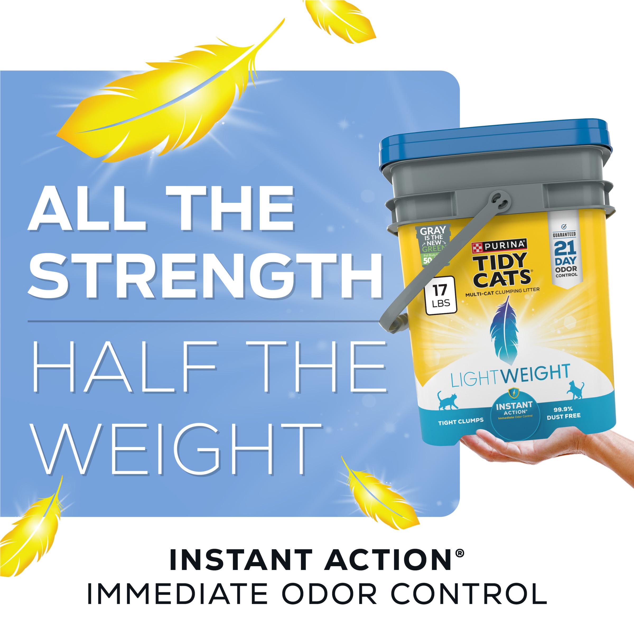 Purina Tidy Cats Lettiera agglomerante leggera ad azione istantanea per più gatti - (1) secchio da 7,7 kg
