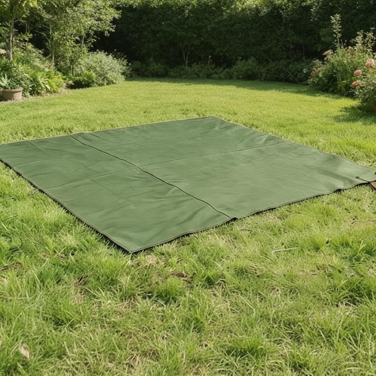 Picknickmatte mit Tragegriff faltbar Picknickdecke mit Tragegriff tragbar Campingmatte Haltegurten für Camping, Garten, Armeegrün, 200 210CM
