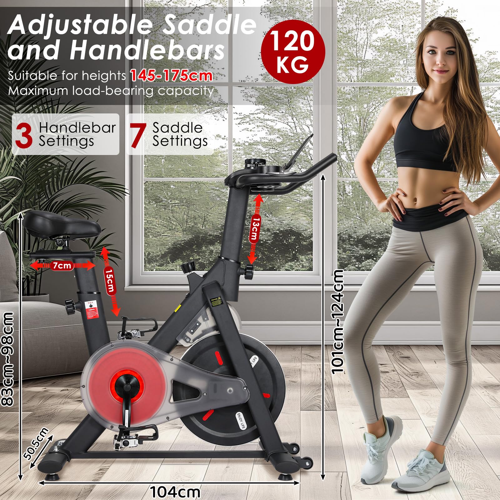 LIFERUN Heimtrainer Fahrrad Magnetwiderstand, Leise Spinning Bike Indoor mit Pulsmessung, LCD-Monitor, einstellbare Sitze, Tablet-Halter, Stationäres Bike Hometrainer für Kardiotraining Zuhause