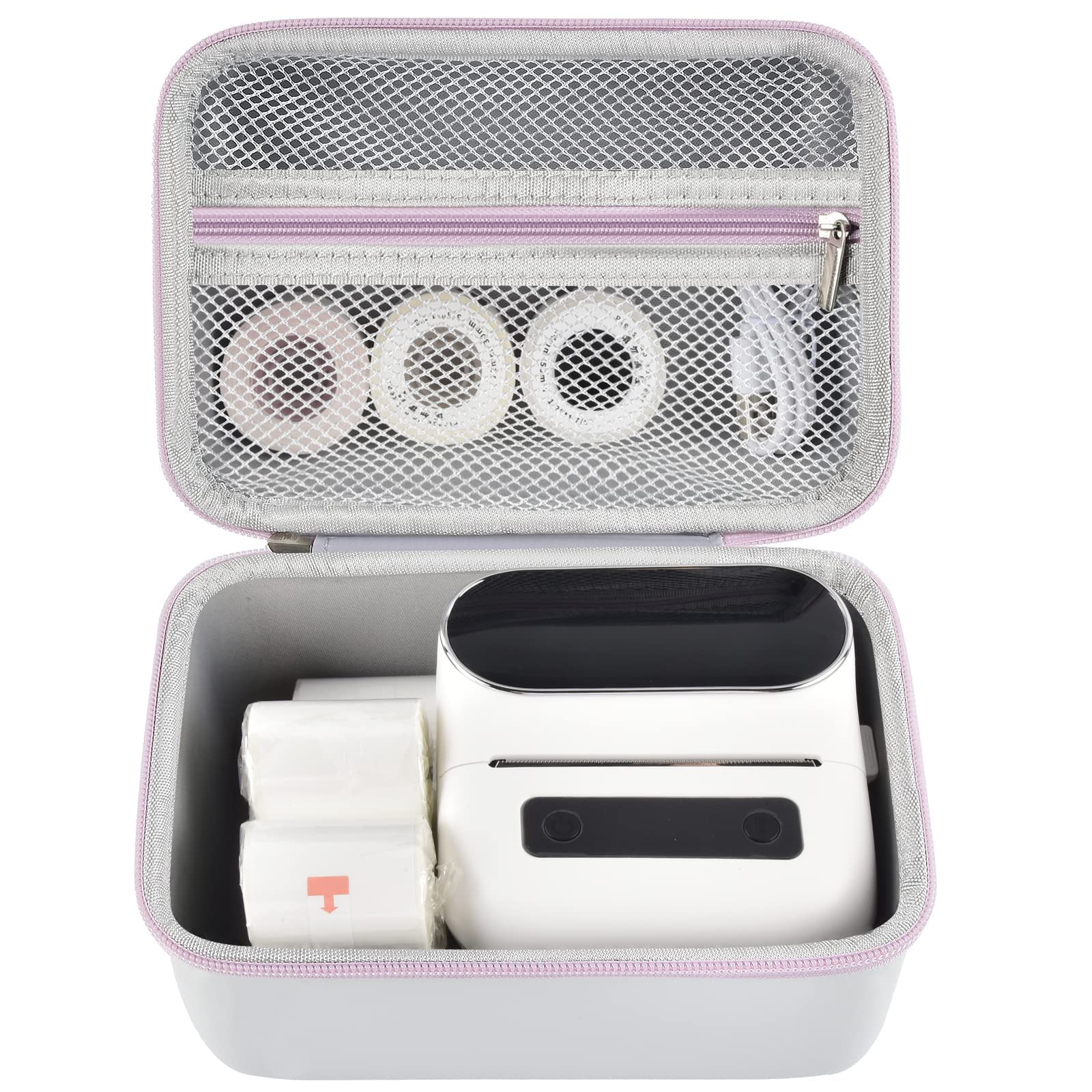Case Compatible with Phomemo M220 Label Maker Printer, Portable Storage for Bluetooth Barcode Sticker Makers Machine, Mesh Pocket for Labels Tapes, Thermal Paper Roll and Charging Cable (Box Only)