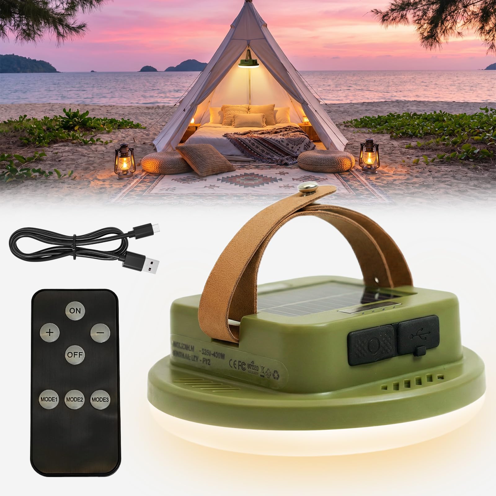 Solar Camping Laterne Wiederaufladbar mit Fernbedienung, 2400LM LED Zeltlicht 15000mAh Bis zu 120 Stunden Lebensdauer, Outdoor Wasserdichte Solarlaternen für Stromausfälle, Notfall, Camping, Wandern