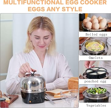 Oroton 304 stainless steel inside and outside Rapid Egg Cooker, 9 Egg Capacity Electric Egg Cooker for Hard Boiler Eggs,Poacher Eggs,Scrambled Eggs,Hard Boiled Auto Shut-Off,30 Minutes Timer Settings