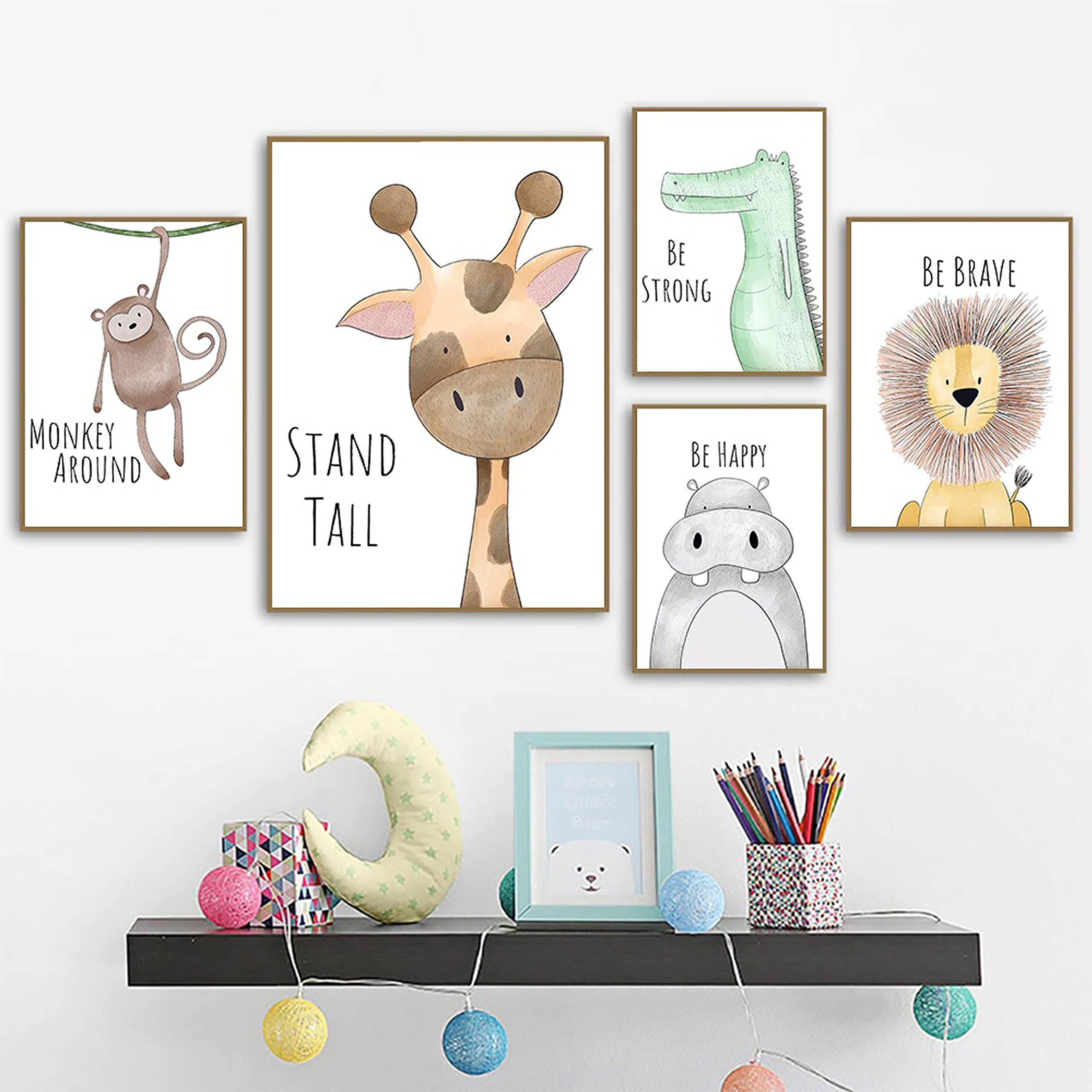 Poster Animali ED-Lumos Set 6 Pezzi - Stampe A4 Per Cameretta Bambini - Decorazione Colorata E Divertente