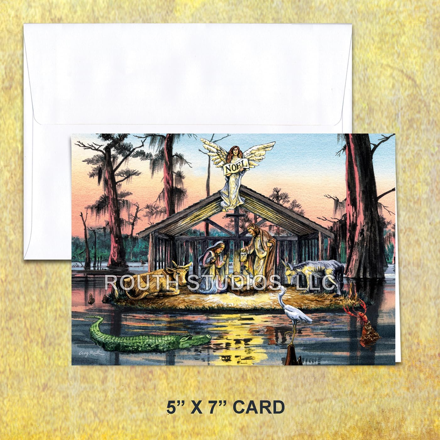 The ROUTH COLLECTION Louisiana Christmas Card with Recipe - Bayou Nativity Creche