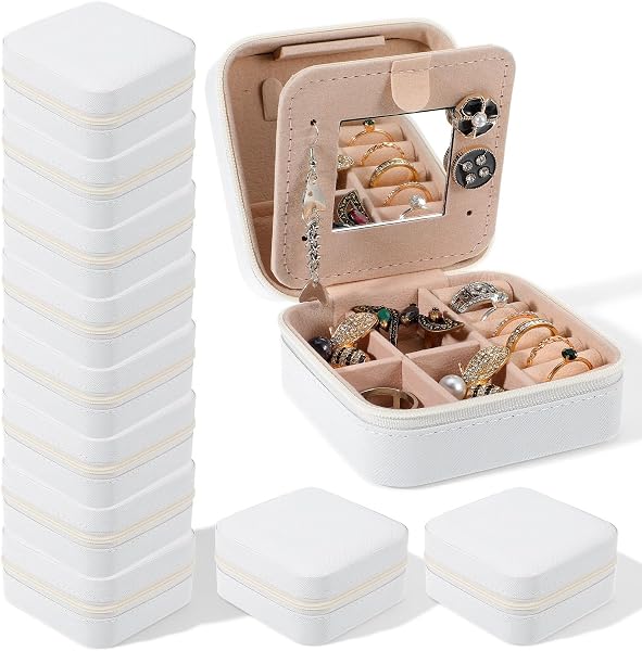 MAQUITA 10 Pack Travel Jewelry Box, PU Leather Case Small Organizer with…