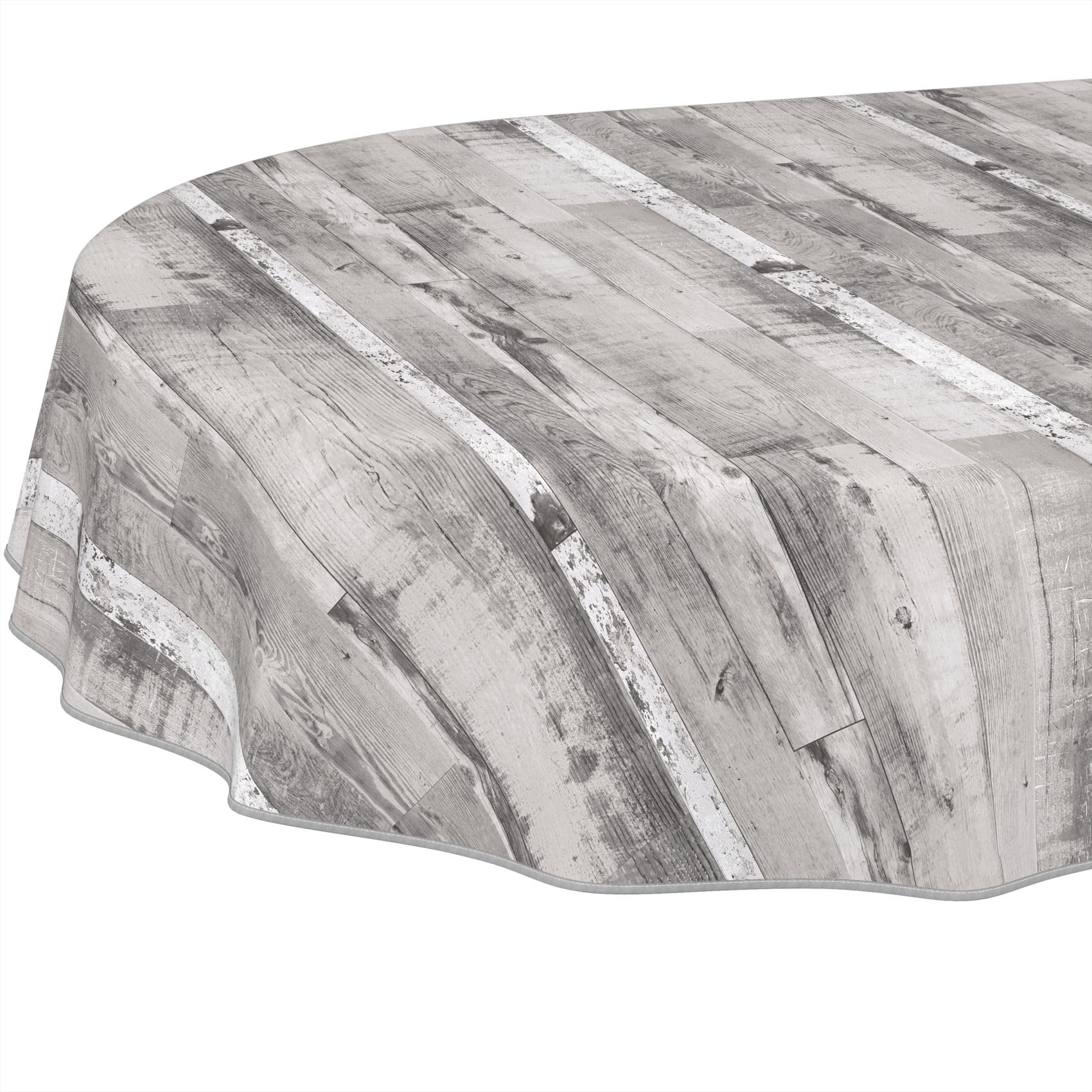 ANRO Wachstuch Tischdecke oval mit Einfassung – Holzoptik Grau Weiß – PVC-Tischdecke abwaschbar & robust – modern für Innen & Außen 200 x 140 cm (Oval)