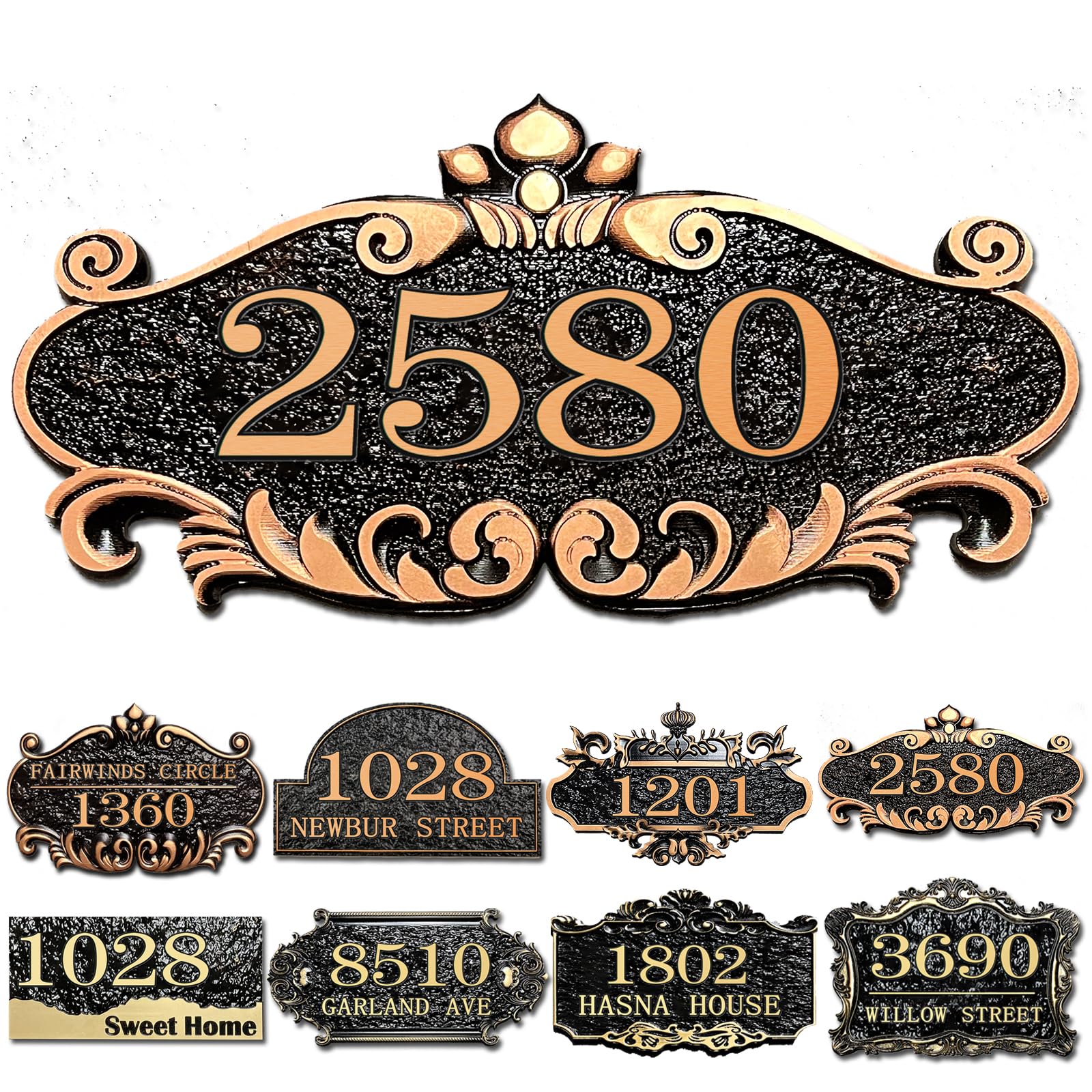 Personalized House Address Plaque Custom House Number Sign 12 Inch Acrylic Street Name Plate Customized Antique Brass or Copper Vintage for Home Room Door Wall Outdoor Mailbox
