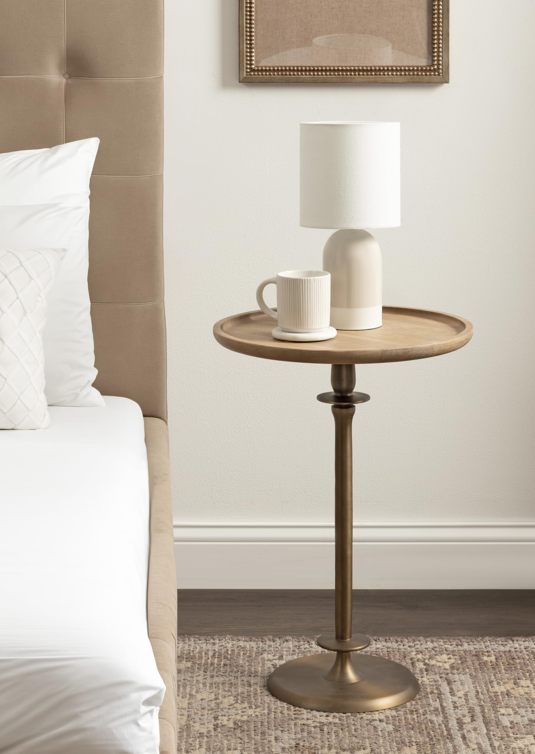 Kate and Laurel Arora Modern Wood and Metal Round Side Table, 17 x 17 x 24, Light Natural and Antique Brass, Transitional Sculptural Living Room End Table for Indoor Plant Stand or Bedroom Nightstand