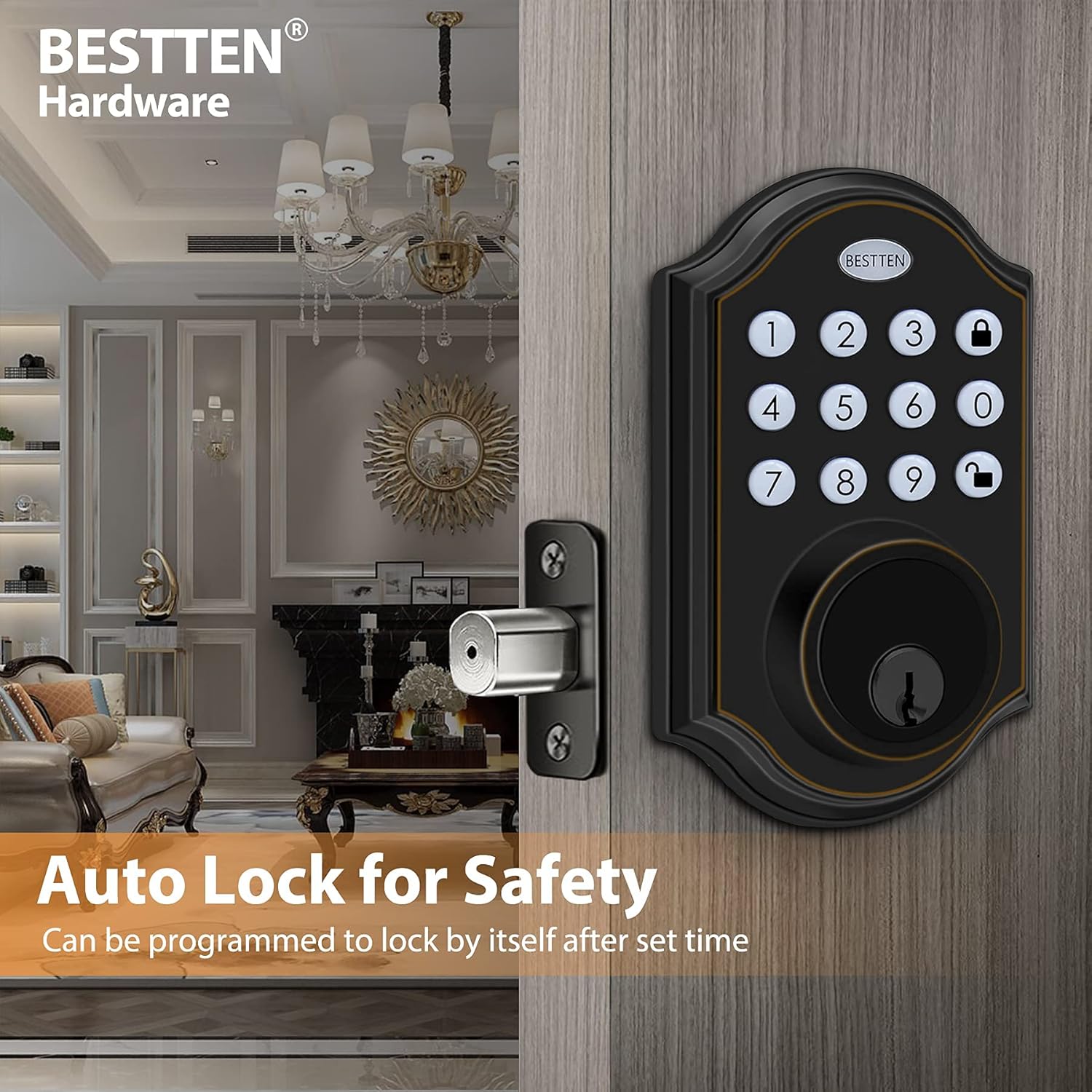 Hottest Sales BESTTEN Classic Electronic Deadbolt, Keyless Entry Keypad Lock, Supports up to 50 User Codes and One-Time Code, High Security Design, Programmable Motorized Locking, Oil Rubbed Bronze