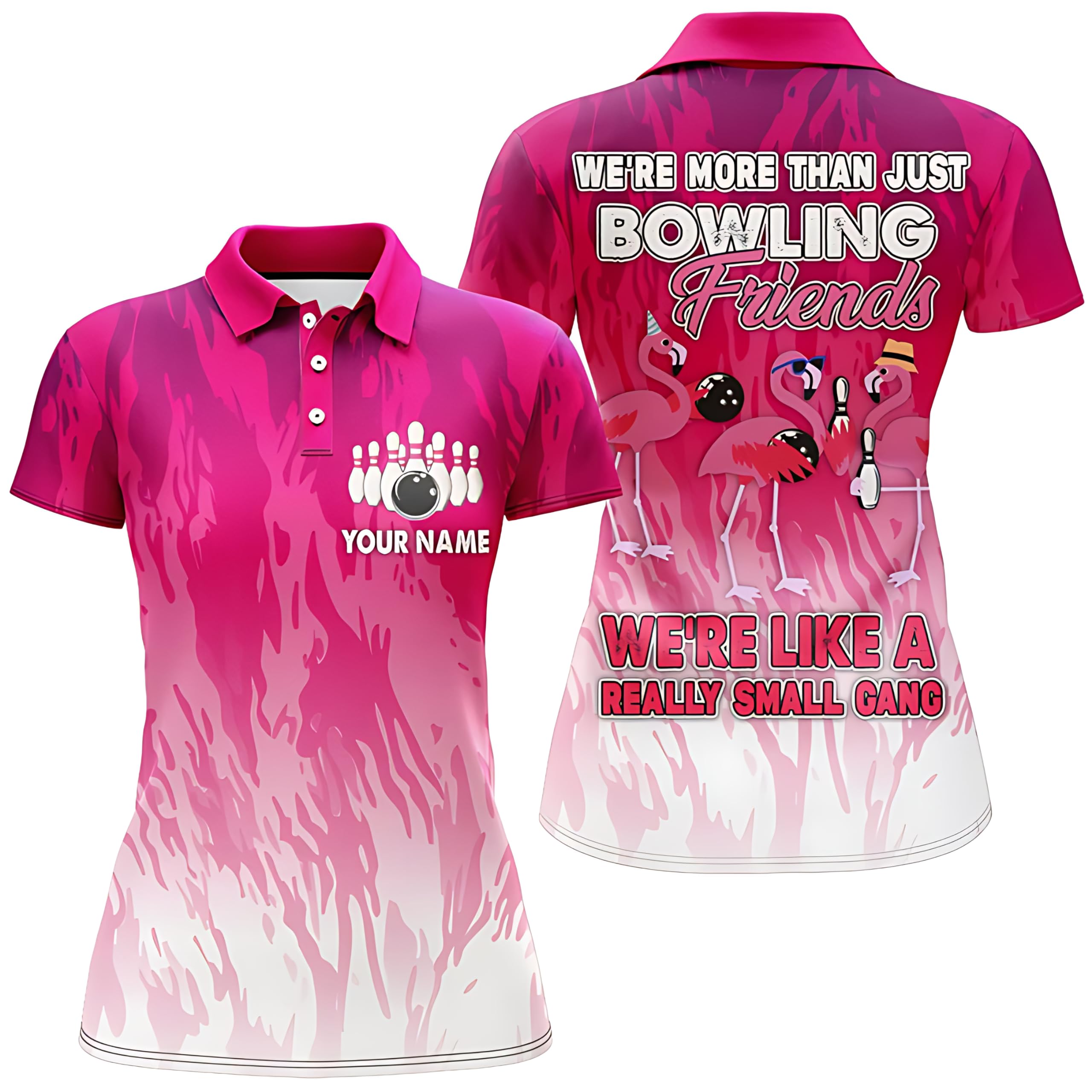 Personalized Bowling Shirt for Women, Pink Flamingo Bowling Jersey Women's Bowlers Polo Shirt B173