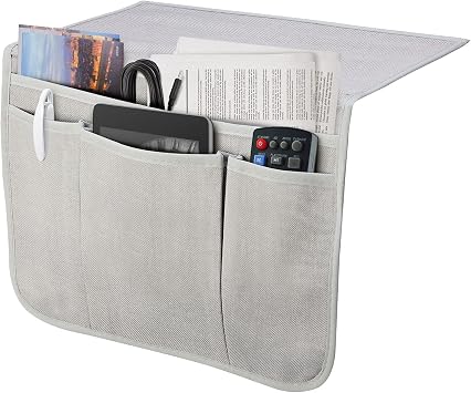 Bedside Caddy Bedside Storage Organizer Magazine Phone Tablet iPad Remote Holder, Organizer Caddy for Home College Dorm Bed, Sofa, Bunk Bed Silver Gray