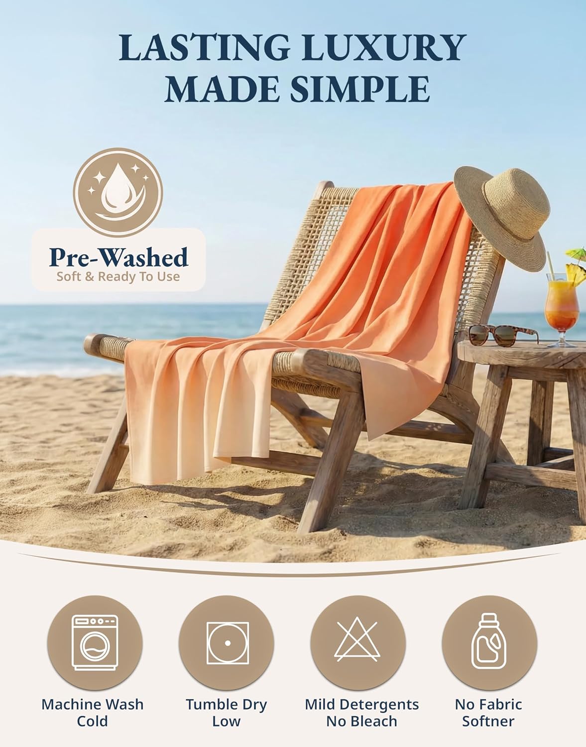 LANE LINEN Beach Towels 6 Pack, Bulk Beach Towels Oversized, Pool Towels for Adults, Pre-Washed, Sand Free Beach Towel, Fast Drying Beach Towel, 39"x71" - Modern Boho
