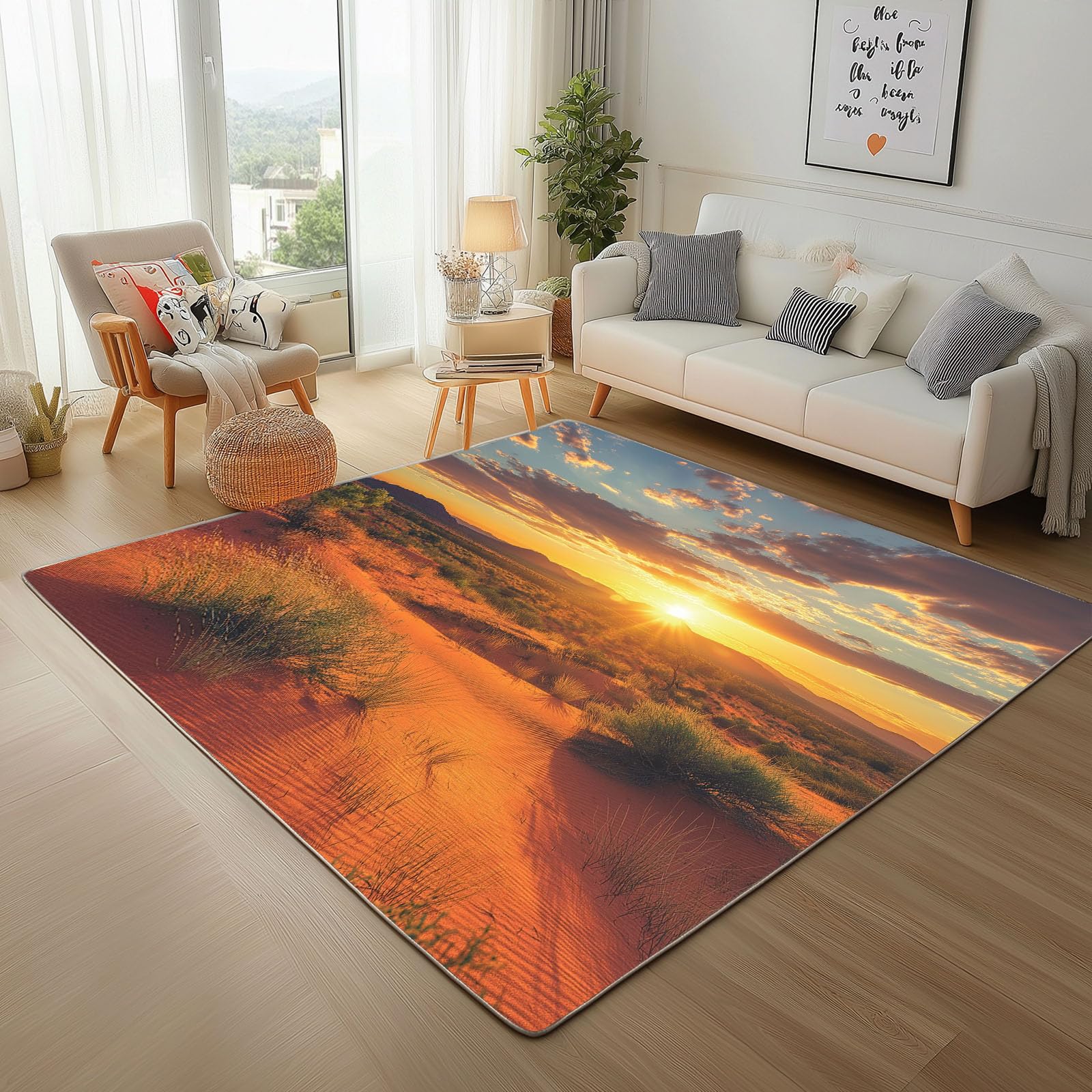 Tapis salon lavable 160x230cm avec envers antidérapant et motif paysage