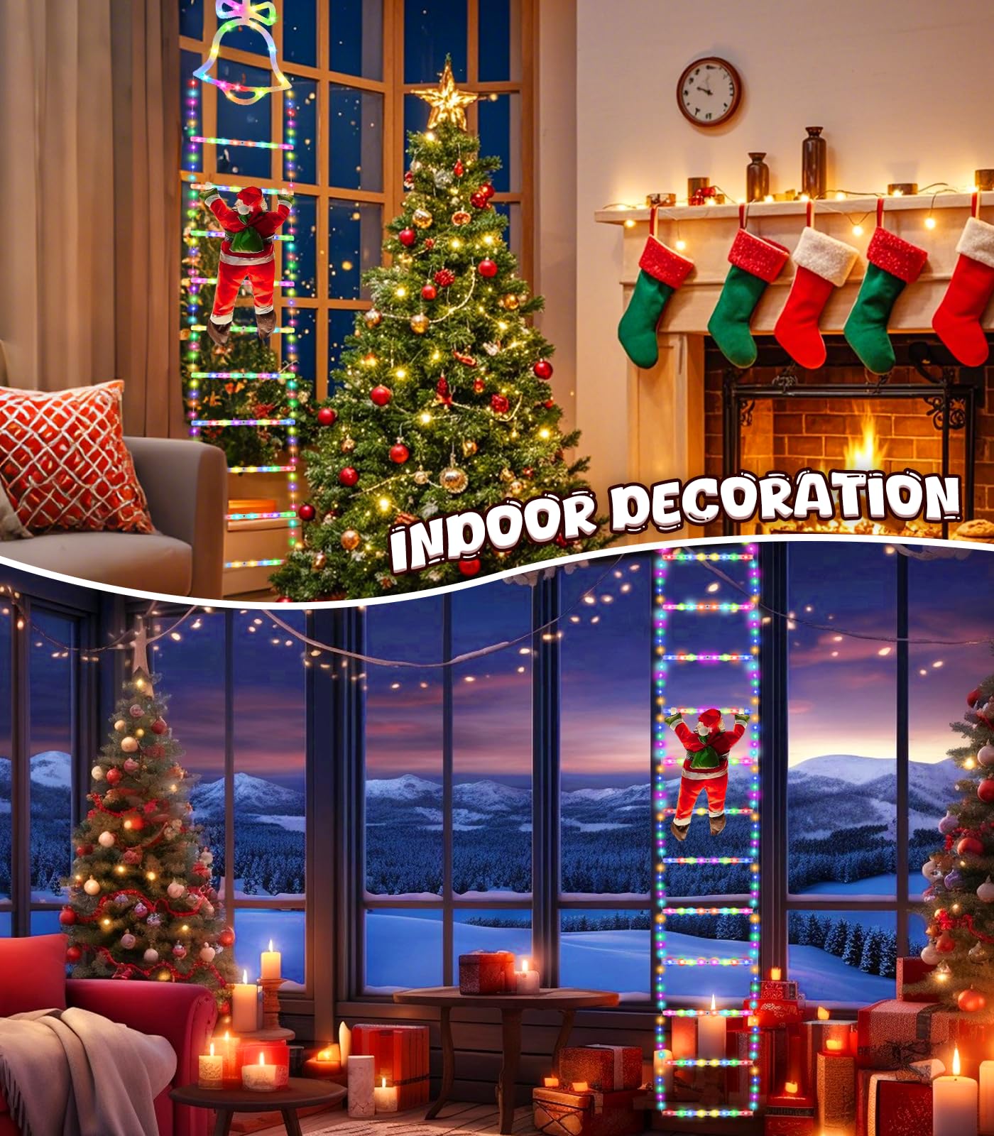 Guirnalda Luces de Navidad - 3 Metros LED Escalera Pilas Luces Navidad Exterior con Papá Noel, 8 Modos Luz Luces de Navideña Decoracion con Control Remoto Exterior Interior para Habitacion,Balcon