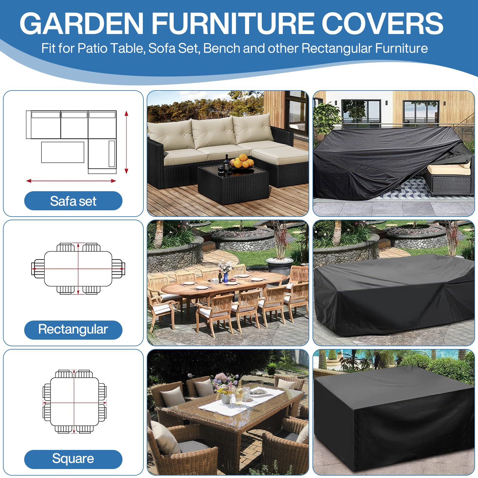 Funda para Mesa de Jardín, 420D Oxford Funda para Muebles de jardín Impermeable,Funda Sofa Jardin Exterior, Anti Viento Anti Uv Para Mesas Sillas Sofás Exterior Funda Protectoras,180x120x74cm