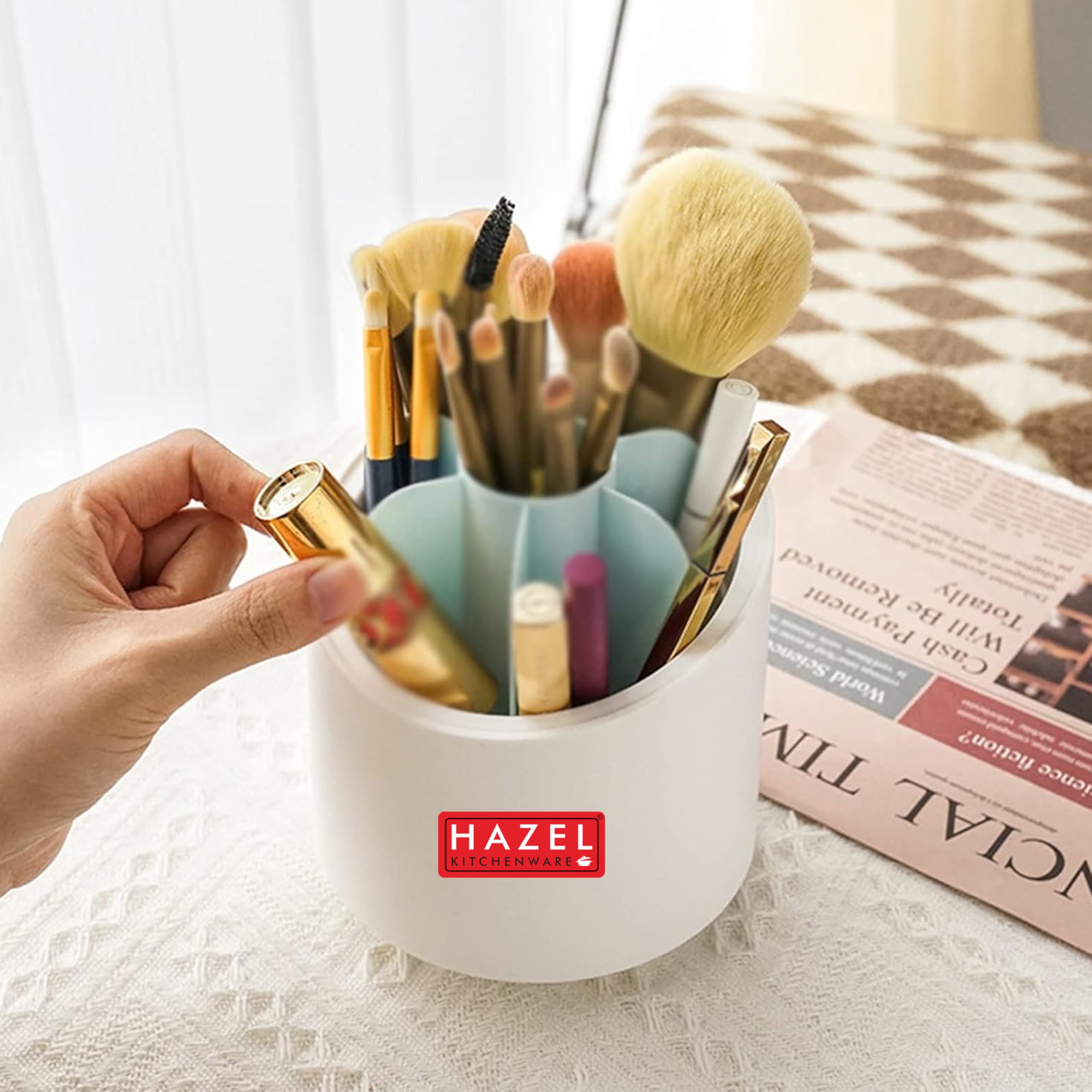 HAZEL Multi-Purpose Organizer for Kitchen Tools & Stationery | Holder with Lid for Spoon, Pen & More, Cream-image-35