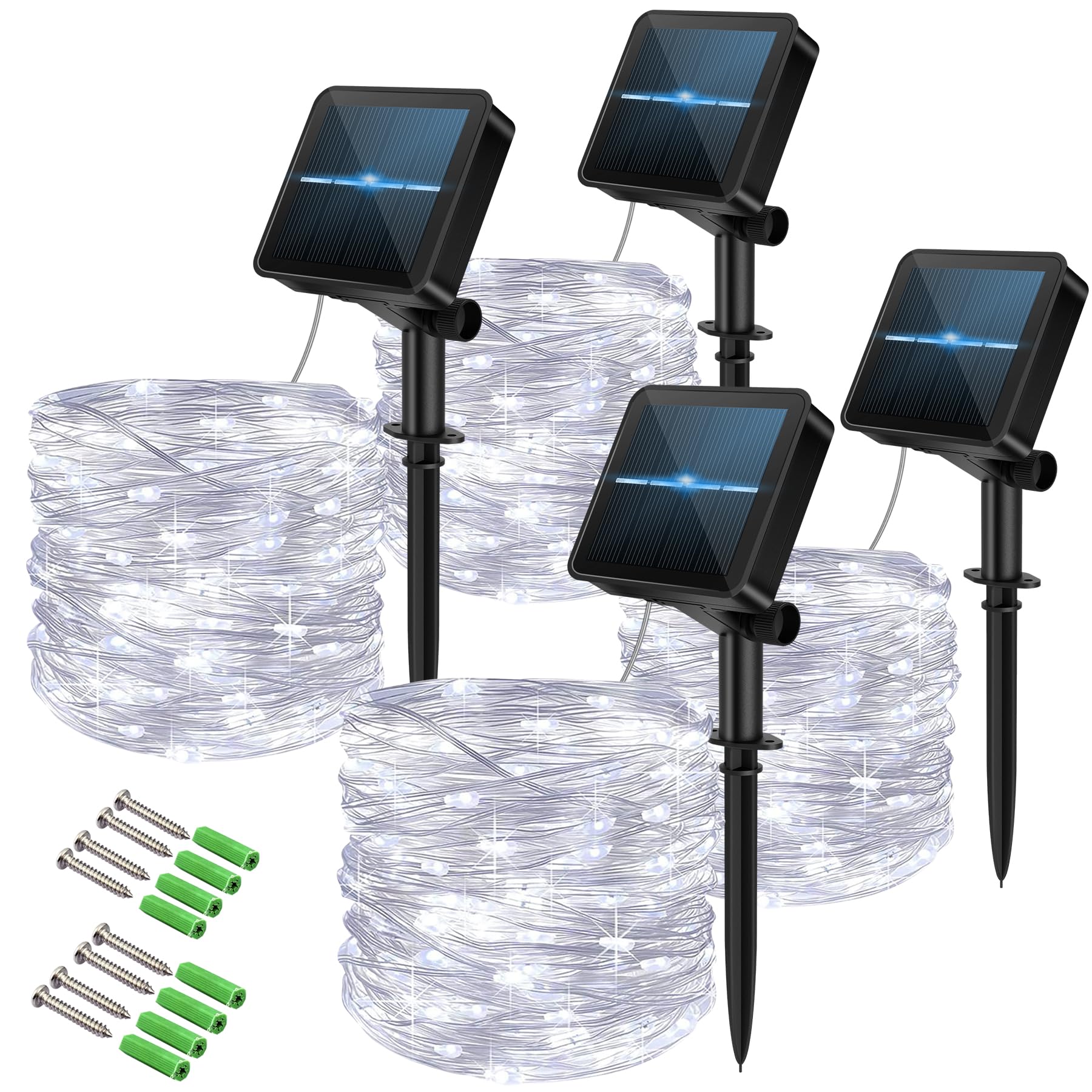 Solar Fairy Lights,4 Packs Total 480 LED 8 Modes Solar Powered String Lights, Waterproof Outdoor Copper Wire Lights for Garden Wedding Party(Cool White)