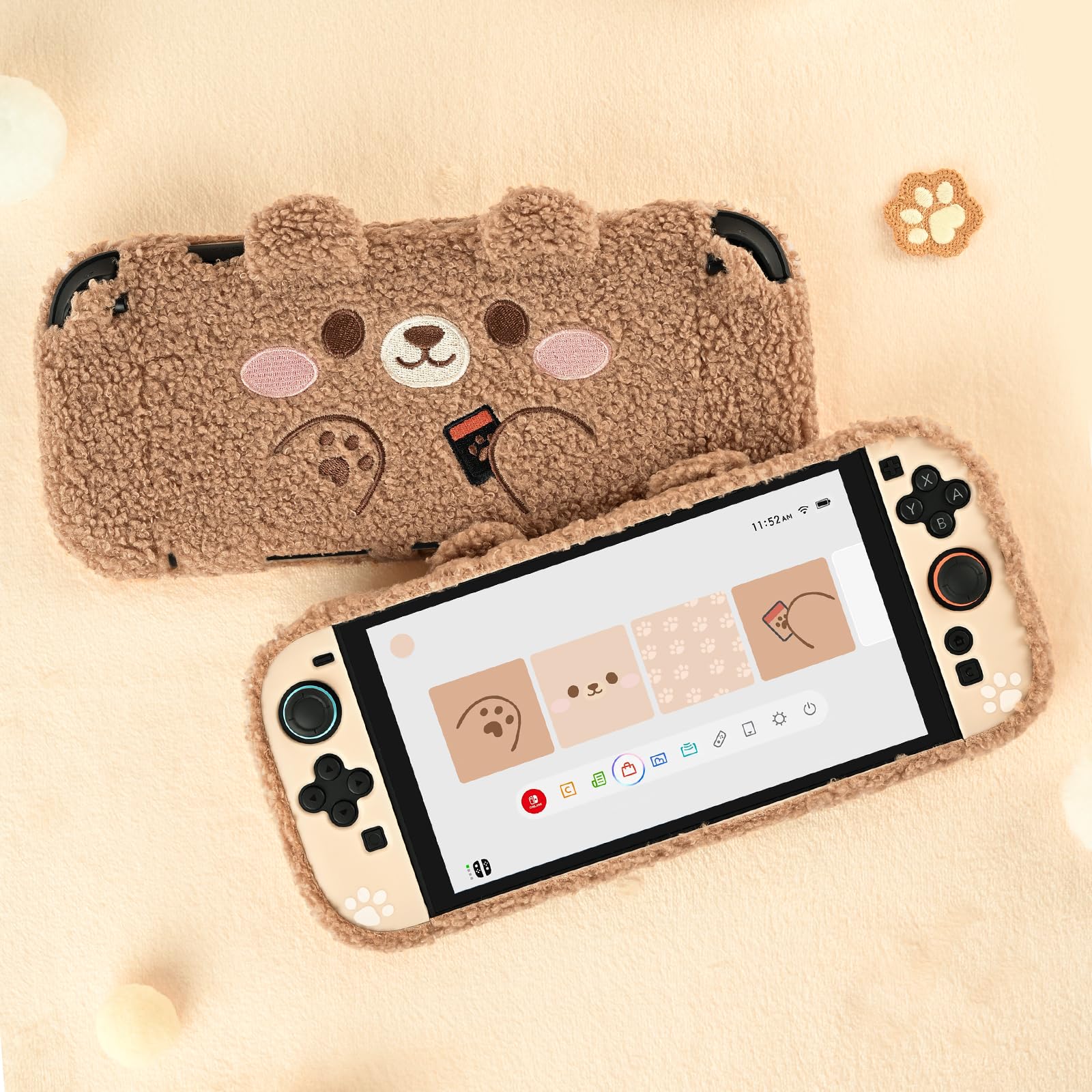 GeekShare Plush Case Compatible with Switch 2 (2025), NS2 Protective Cover for Switch Console and Grip Joy Controller, Plush Bear
