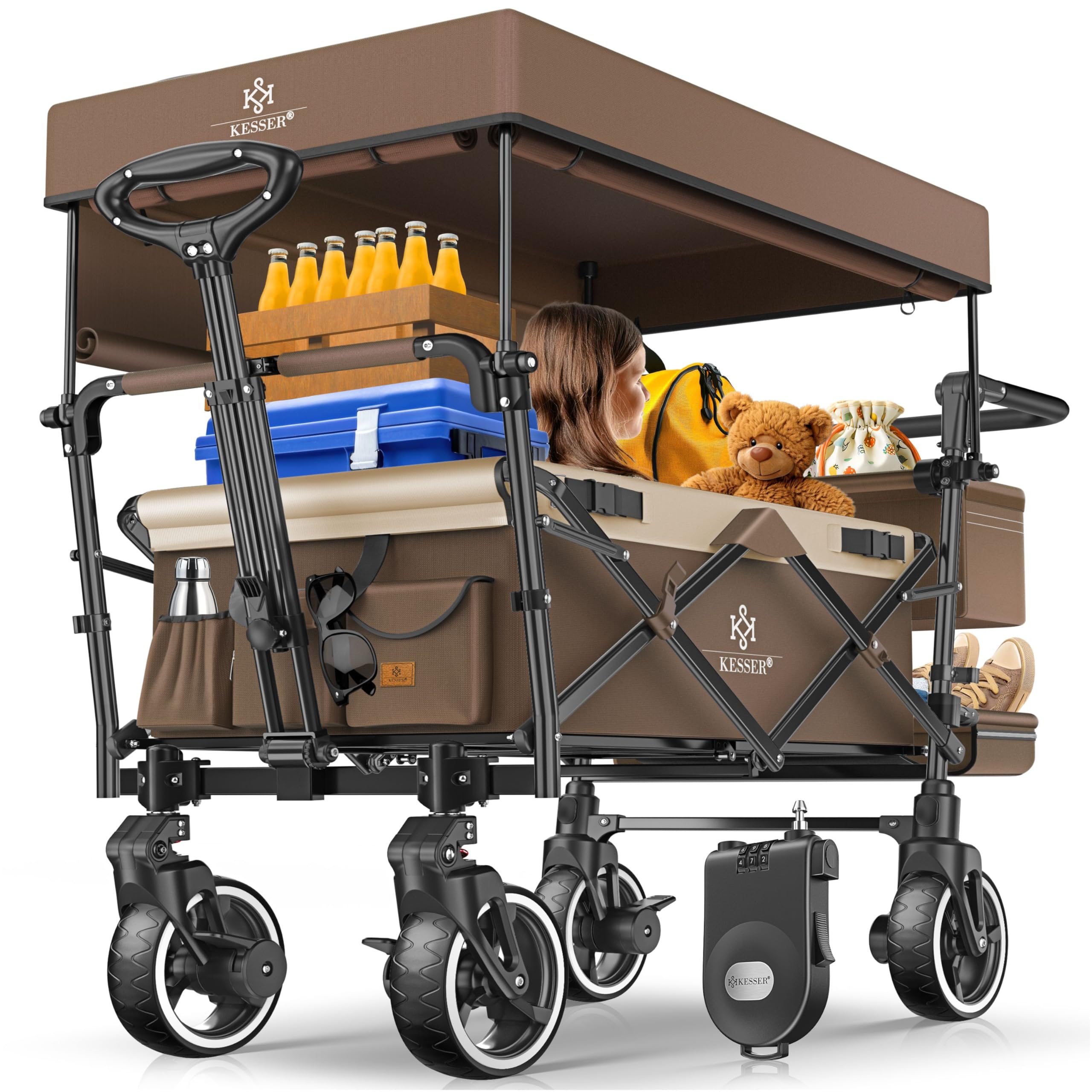 KESSER GTS-9100 - Carrello pieghevole con tetto, portata fino a 150 kg, con ruote in gomma dura e freni di stazionamento anteriore/posteriore, con serratura, copertura, intemperie e protezione da