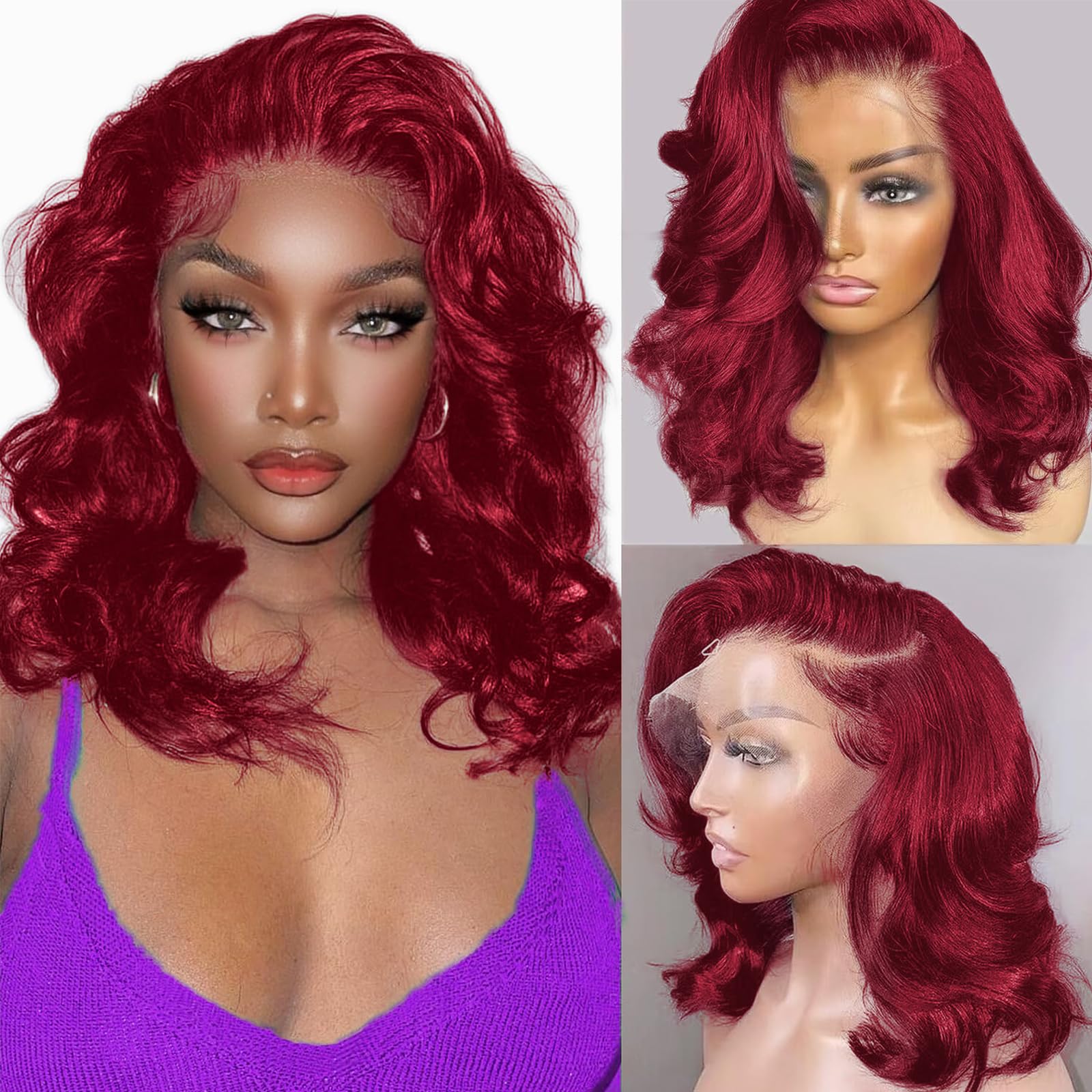 99j Burgundy Lace Front Wigs Human Hair 13x4 Bob Wig Human Hair Pre Plucked 200 Density HD Transparent Body Wave Lace Front Wigs Human Hair Red