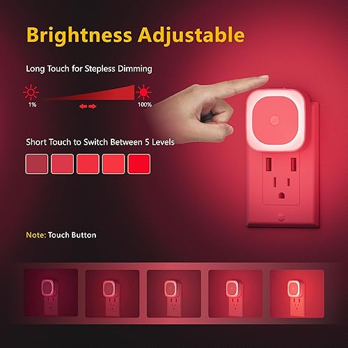 Miniatura 6 de Paquete de 2 luces nocturnas enchufables con sensor de movimiento y sensor de atardecer a amanecer, 3 modos de sensor, luces nocturnas rojas