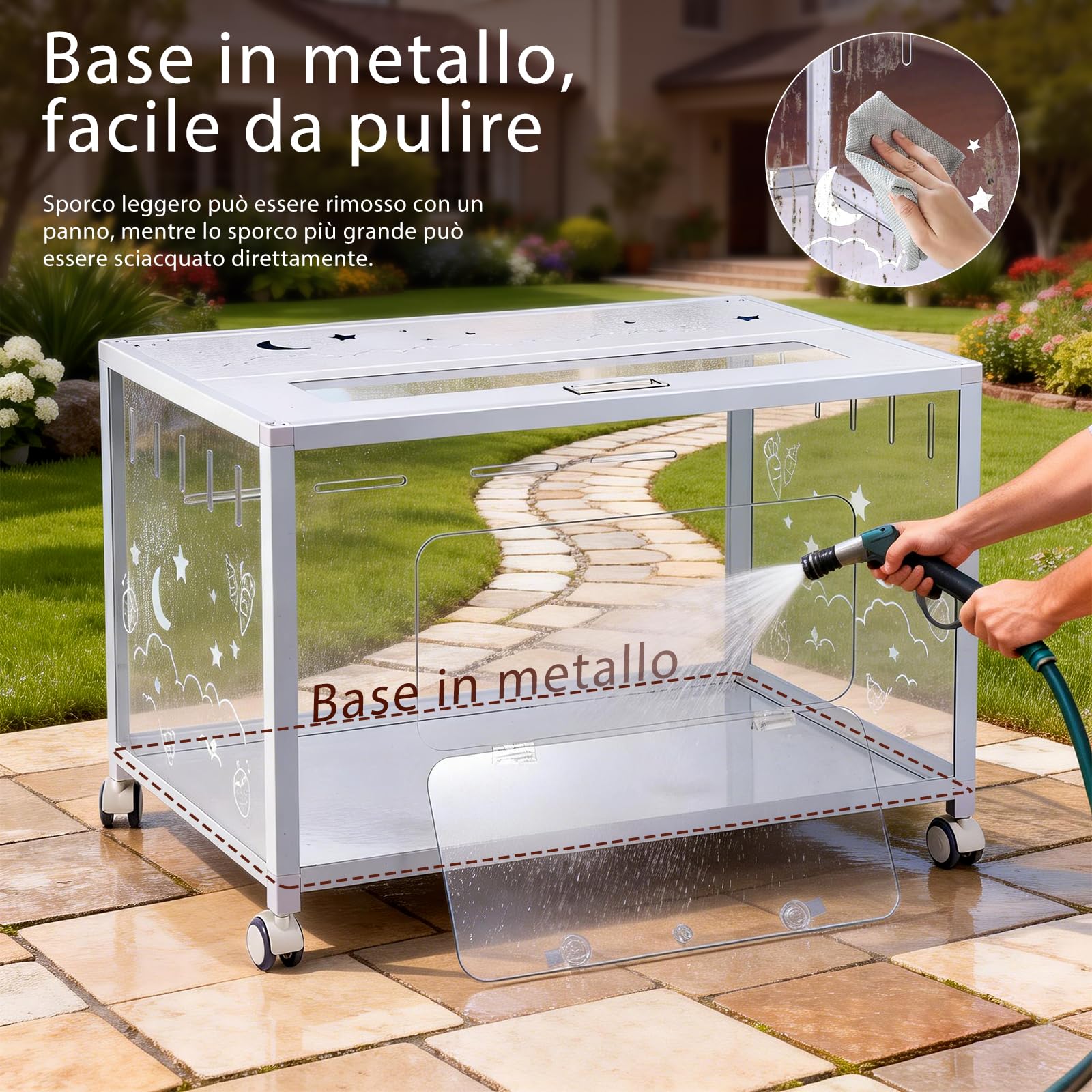 Grande gabbia per criceti in metallo, 80 x 50 x 55 cm, gabbia per roditori con ruote, stabile, bianca | Recinto per piccoli animali per conigli, criceti dorati, rimovibile, trasparente, facile da pulire