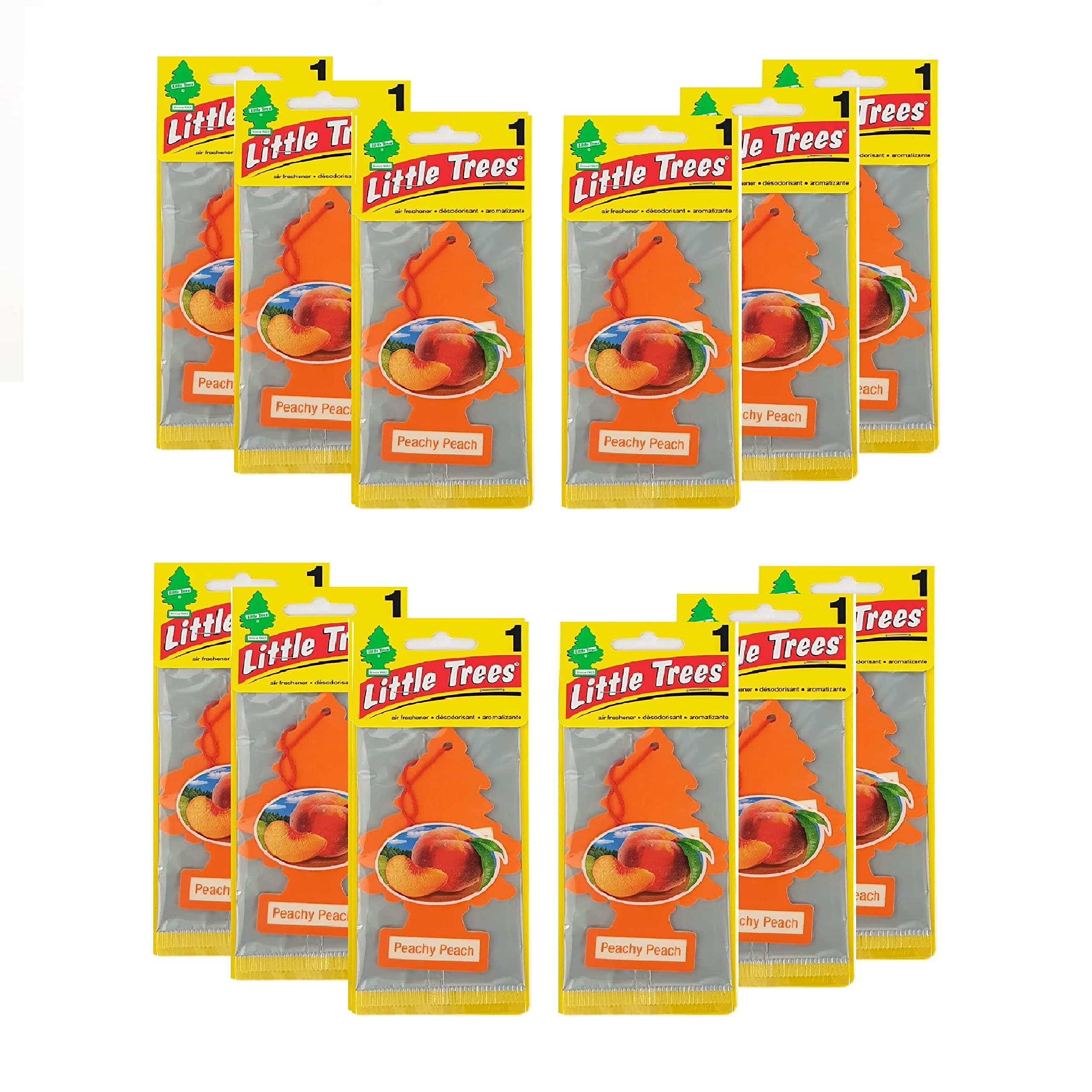LITTLE TREES Car Air Freshener | Hanging Tree Provides Long Lasting Scent for Car | Home & Office | Peachy Peach Air Freshner - Pack of 12