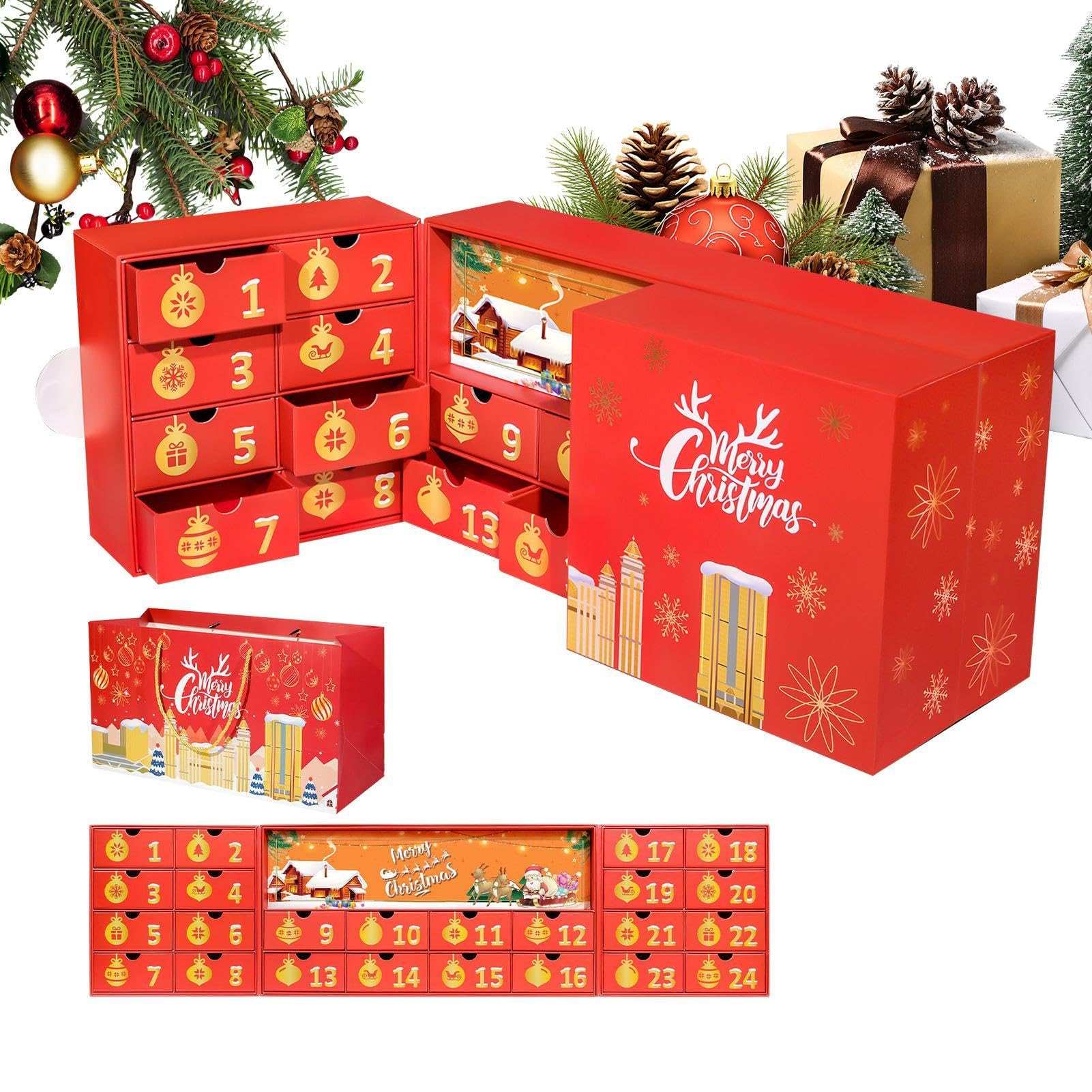 Calendario natalizio con 24 scomparti, riutilizzabile, vuoto, decorazione