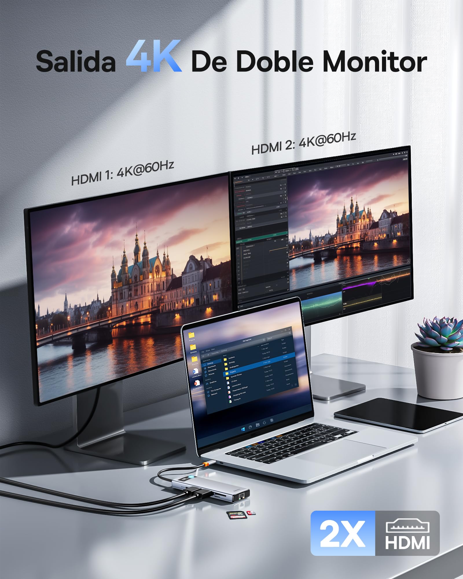 Baseus Docking Station 4K @ 120Hz, 9 en 1 Dockingstationen 2 HDMI Dual Monitor, 1000Mbp Ethernet, 100W PD, TF/SD Kartenleser, 3 USB, Multiport Adapter für MacBook/DELL/HP/Surface/Lenovo und Mehr PC