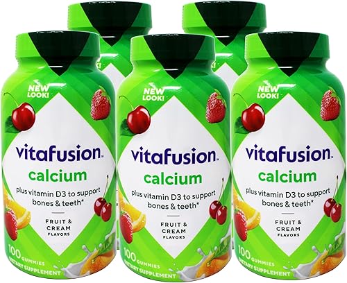 VitaFusion Calcio 500 mg Suplemento Dietético Gummies Natural Frutas y Crema Sabores - 100 ct, Paquete de 5