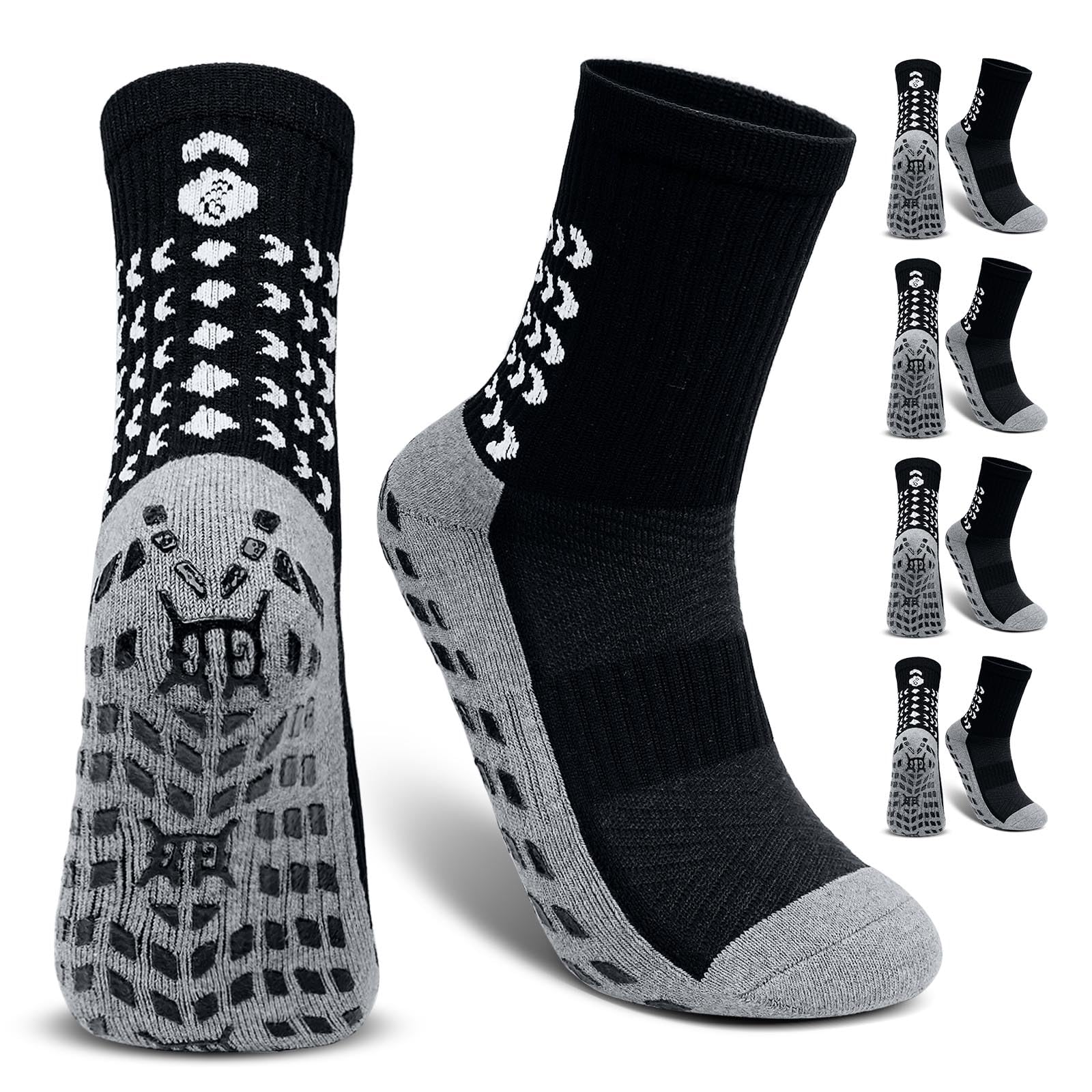 PUTUO Calze da Calcio Antiscivolo per Uomo: Calzini Sportivi da Calcio Grip Calzettoni Sport Traspiranti per Basket Pallacanestro Trekking Tennis Yoga 4 Paia 39-46