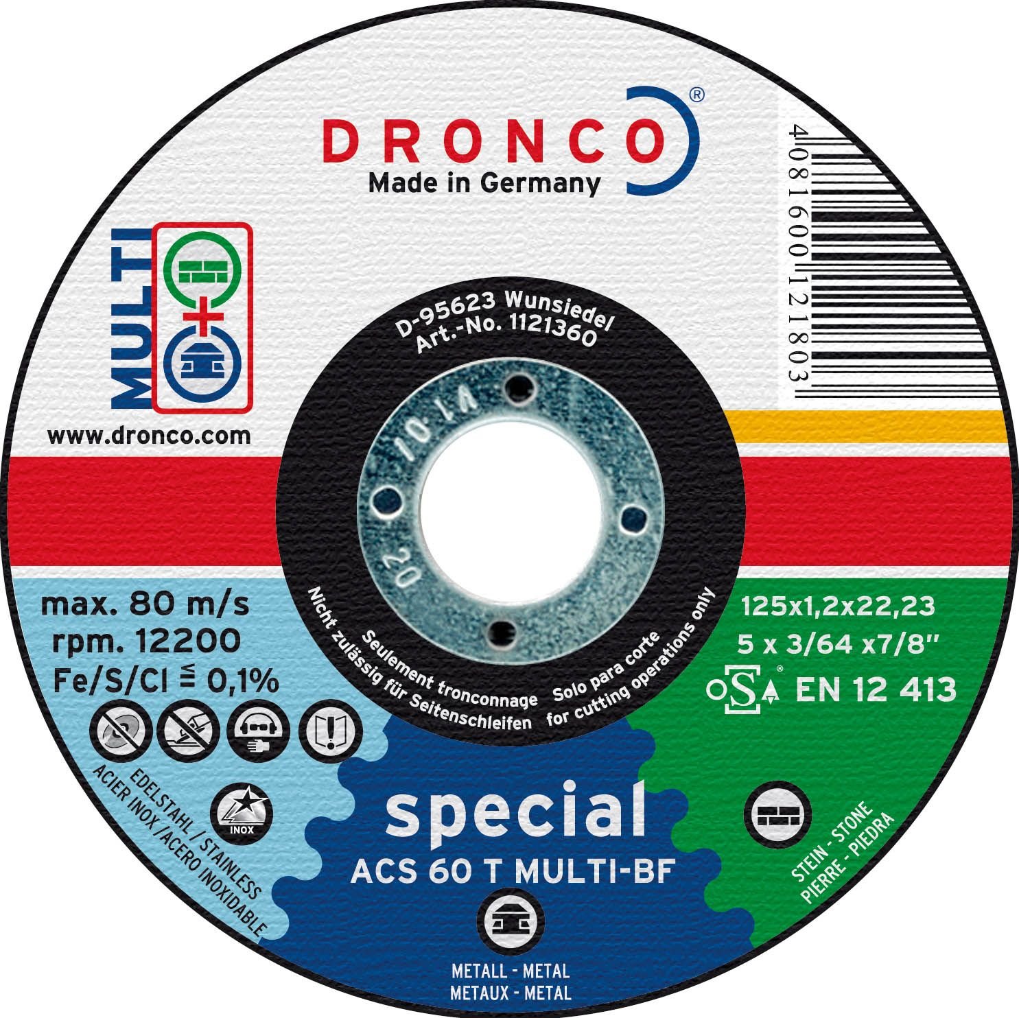 DRONCO ACS46TMulti230 - Disco de corte metal ACS 60 / ACS 46 T Multi Special, 230 x 1,9 mm